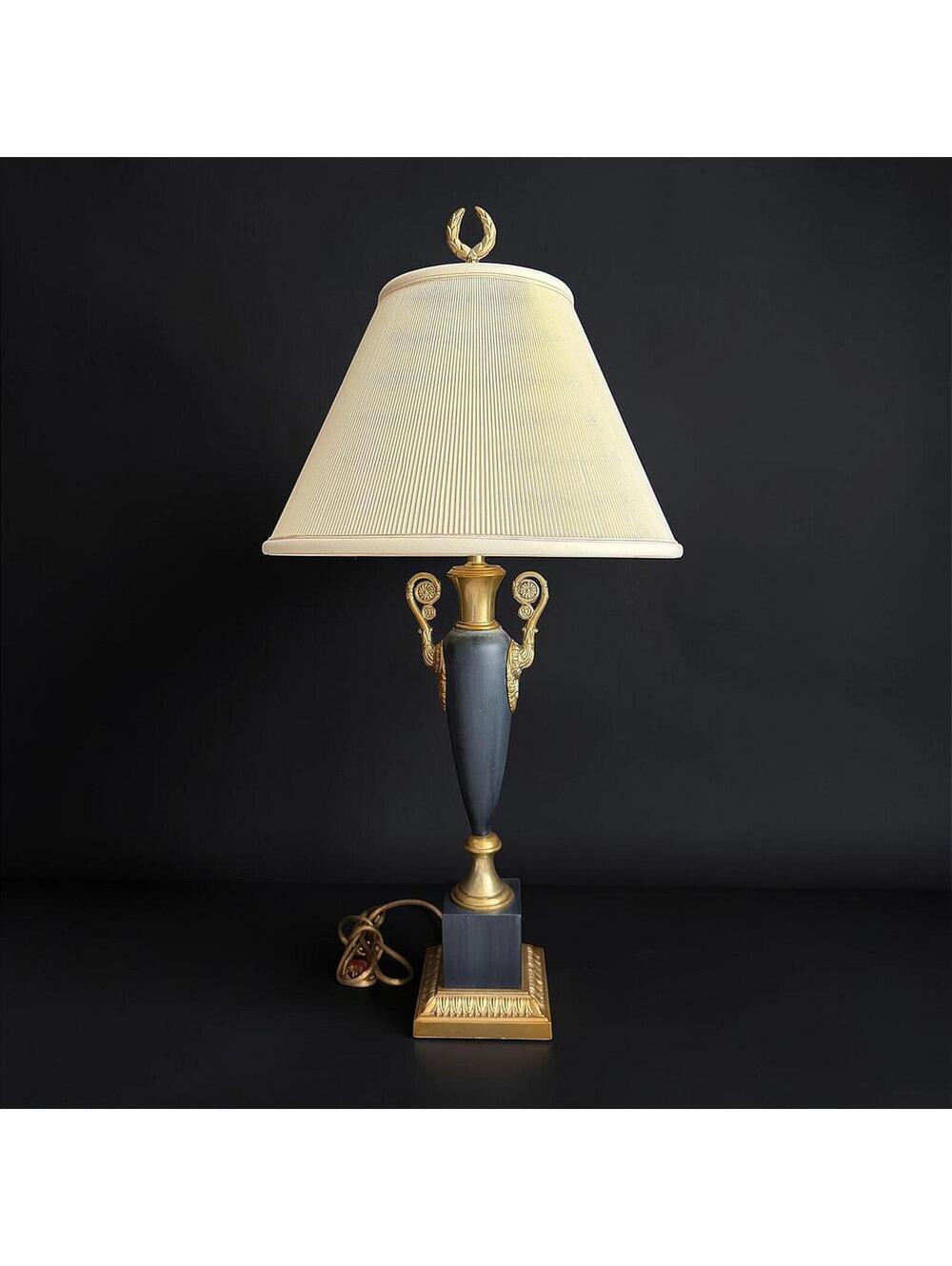 Rare Vintage Neoclassical Urn Table Lamp Blue Gold Empire Style Decor 32" - H233